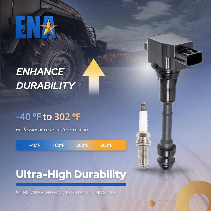 ENA Set of 4 Ignition Coils & Platinum Spark Plugs Pack for UF350 2.5L L4 Compatible with Nissan 2002 2003 2004 2005 2006 Sentra Altima 2005 2006 XTrail Replacement for 224488H310 C1398 6240 - Image 3